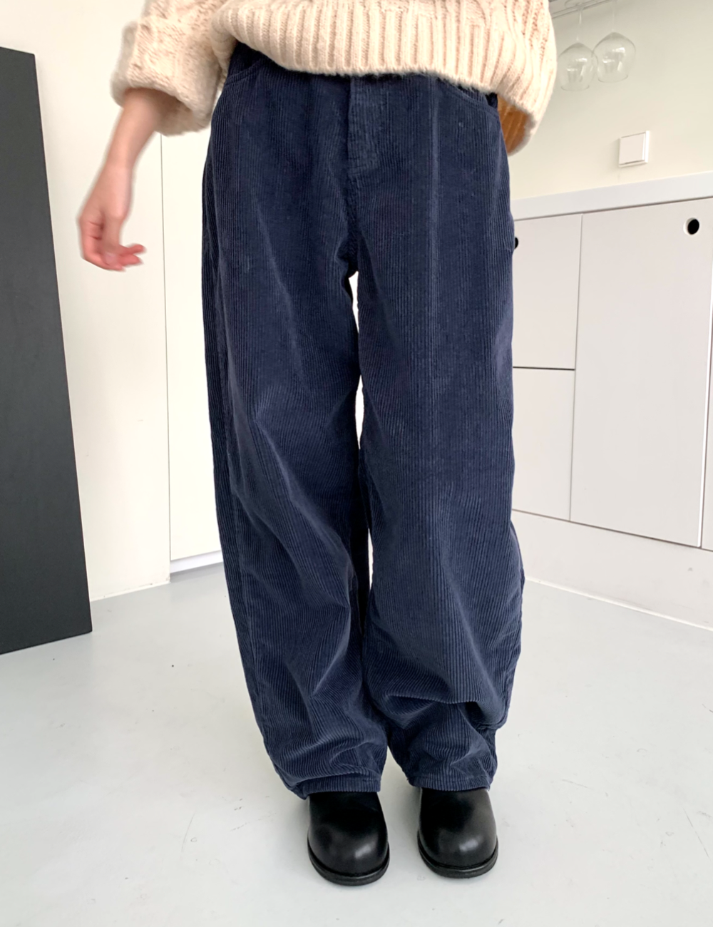 corduroy wide pants (네이비)