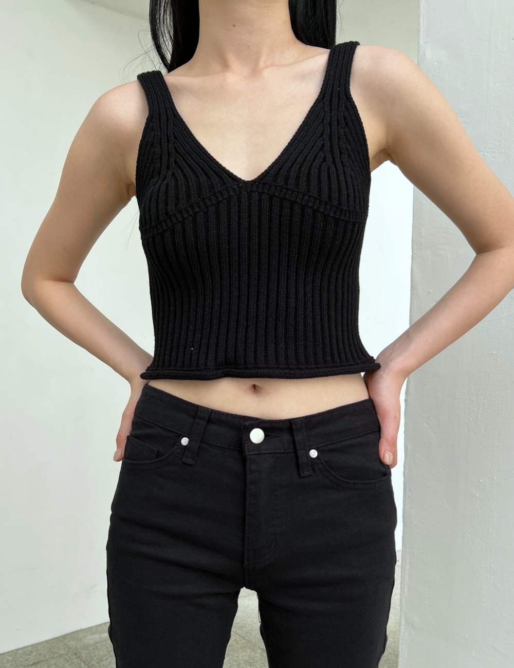 summer knit top (블랙)