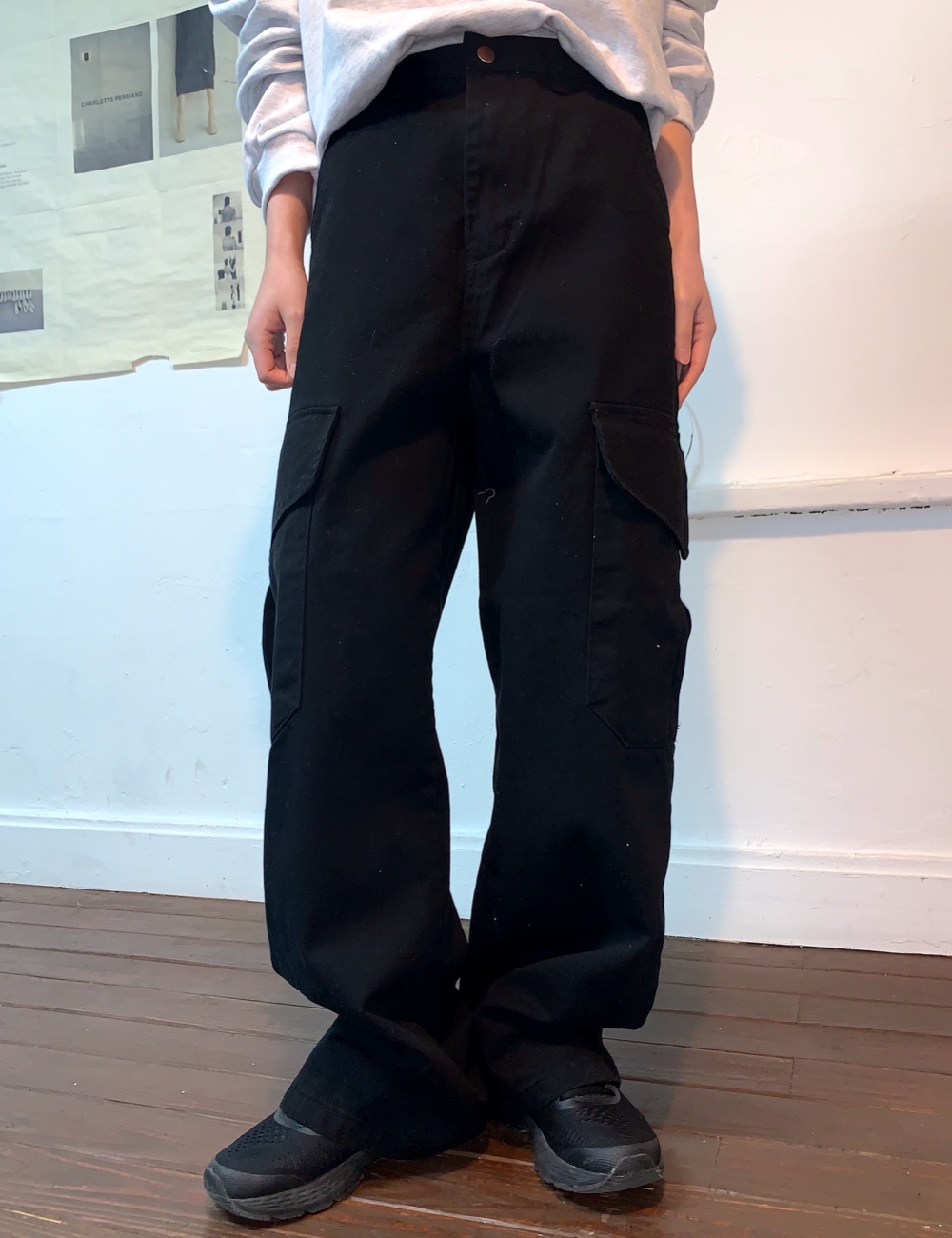 side pocket wide pants (black)