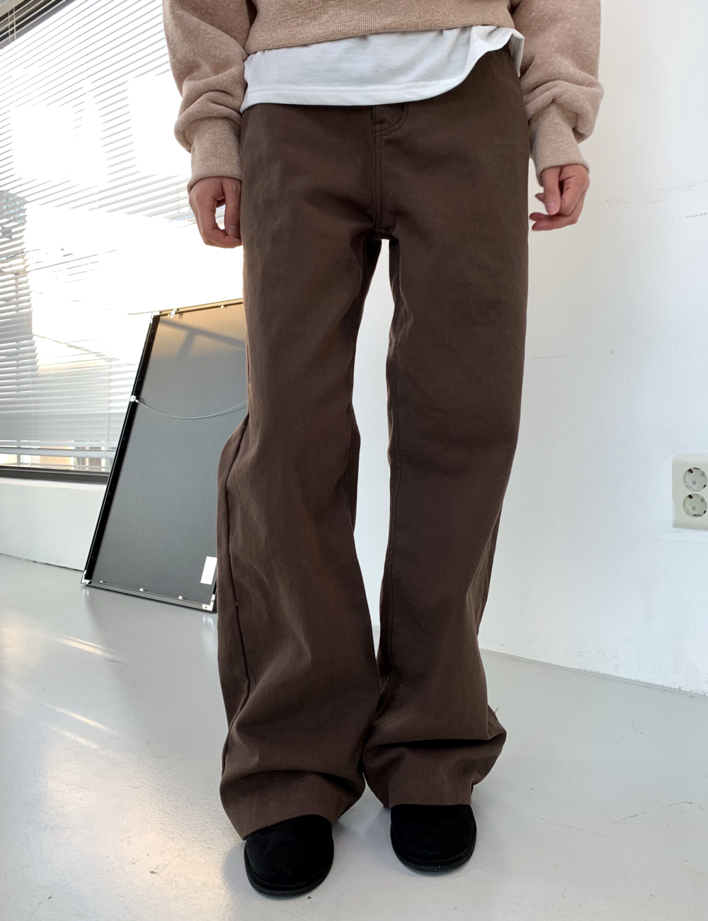 brown cotton wide pants