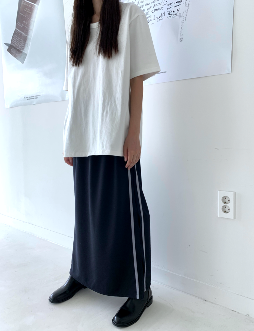 side line long skirt (네이비)