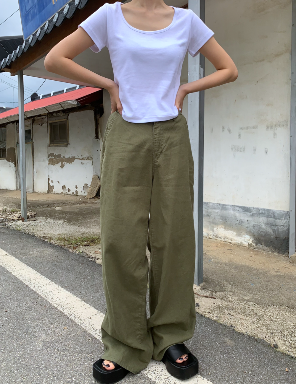 become cotton wide pants (카키)