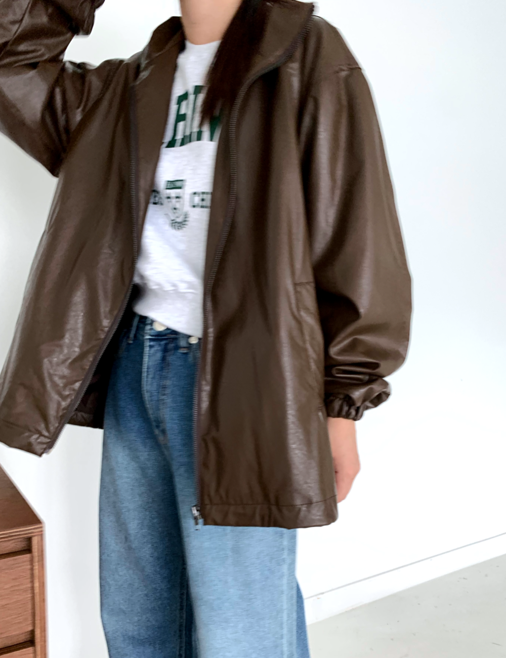 leather volume jacket (브라운)