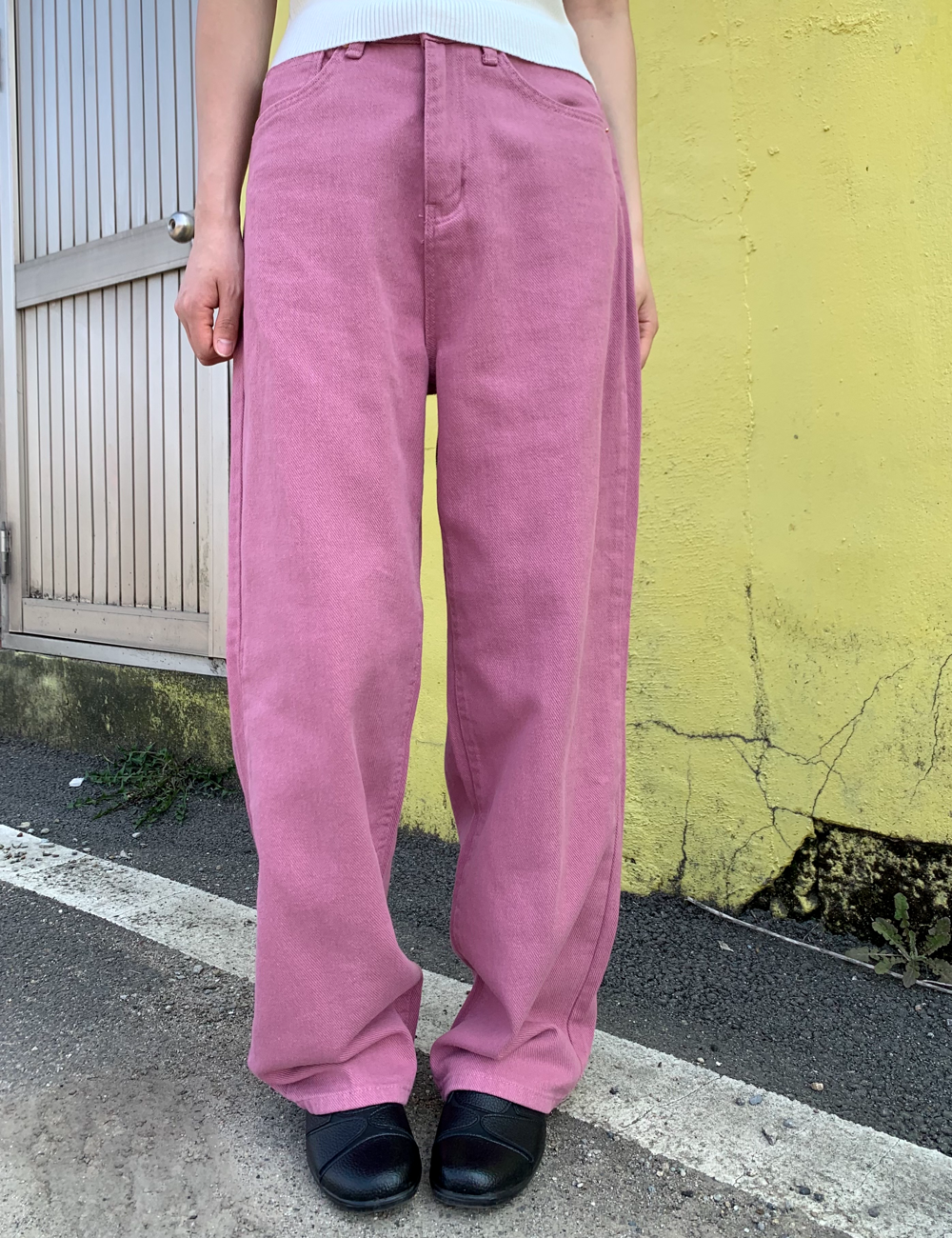 semi wide color pants (핑크)