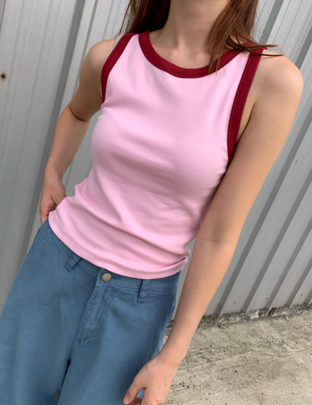 color block sleeveless (핑크)