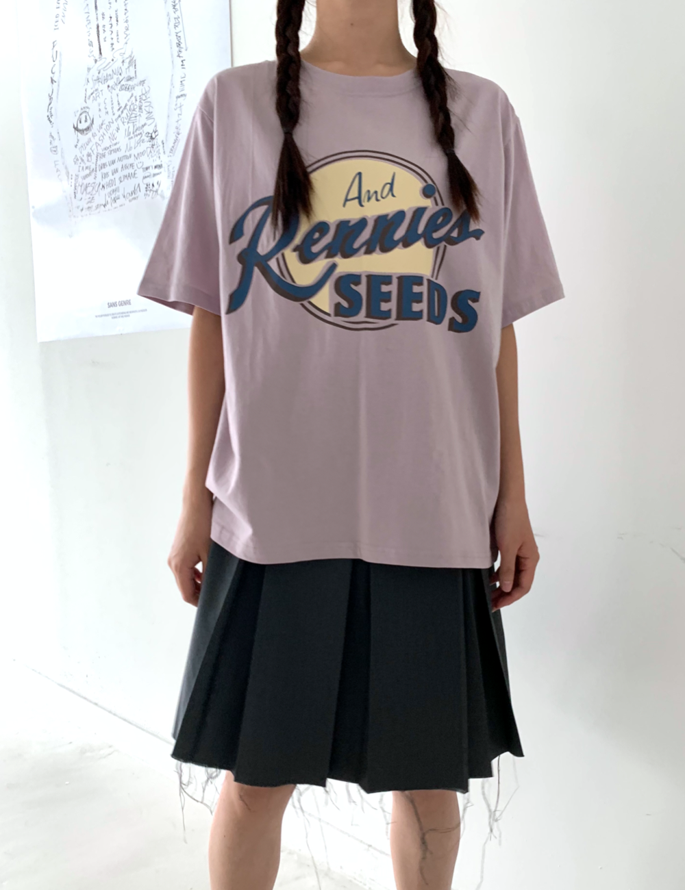 90s printed T shirt (연보라)