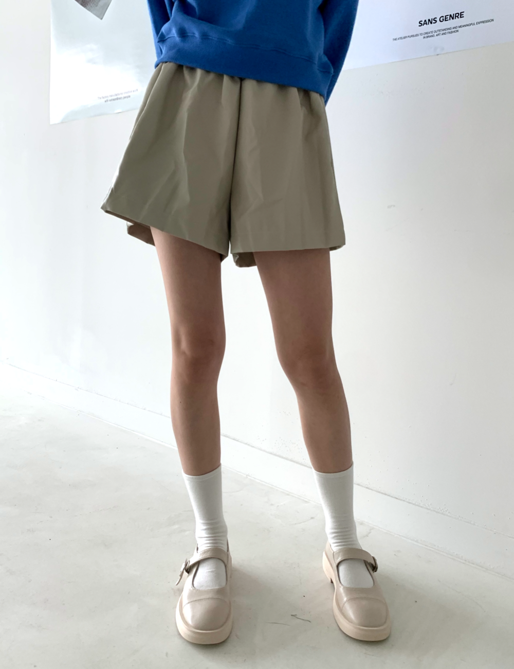 leather banding short pants (베이지)