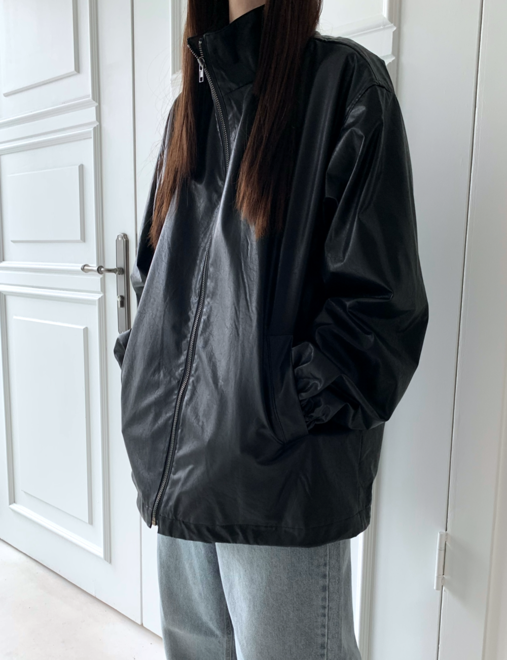 leather volume jacket (블랙)